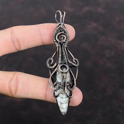 Orthoceras Fossil Pendant Copper Wire Wrapped Pendant Designer Jewelry Handmade Decent Pendant Gemstone Pendant Copper Wire Jewelry For Gift