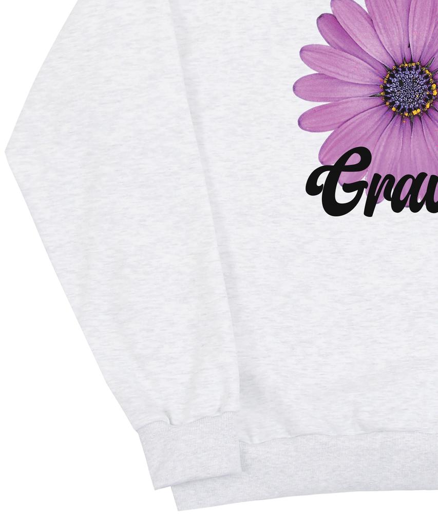 GRAVER [Unisex] Purple Daisy Flower Smile Sweatshirt_Melange White