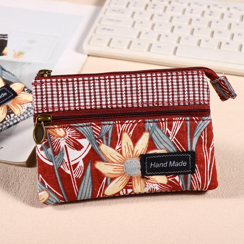 New Printed Fabric Money Bag Double Zipper Ethnic Style Coin Purse Wallet Women Girls