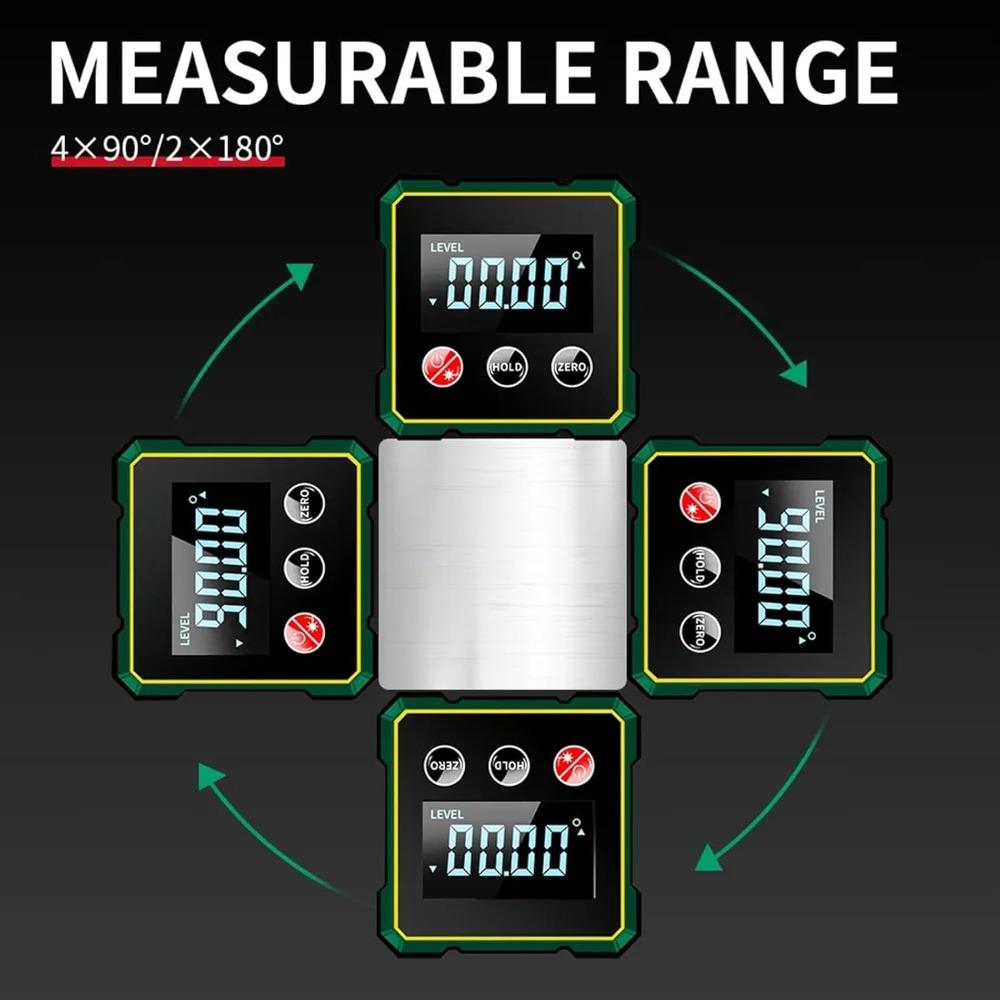 Four-sided magnetic digital angle measuring instrument, rechargeable inclinometer, strong magnetic angle meter, protractor, measuring tools