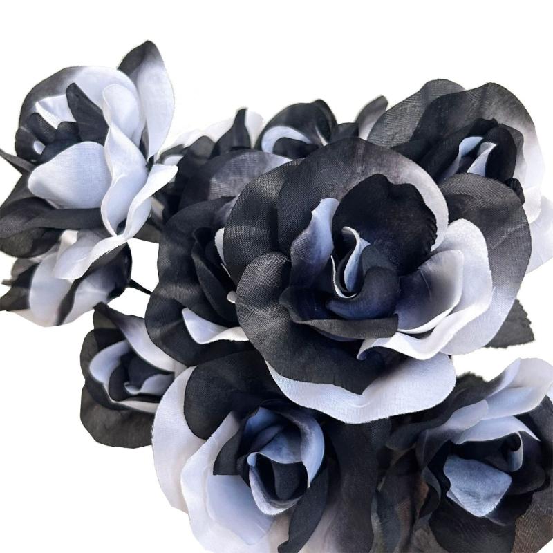 Artificial Rose Flower Arrangement with Fabric Leaves for Halloween Party Table Centerpiece Room Vase Display Photo Scene Placement