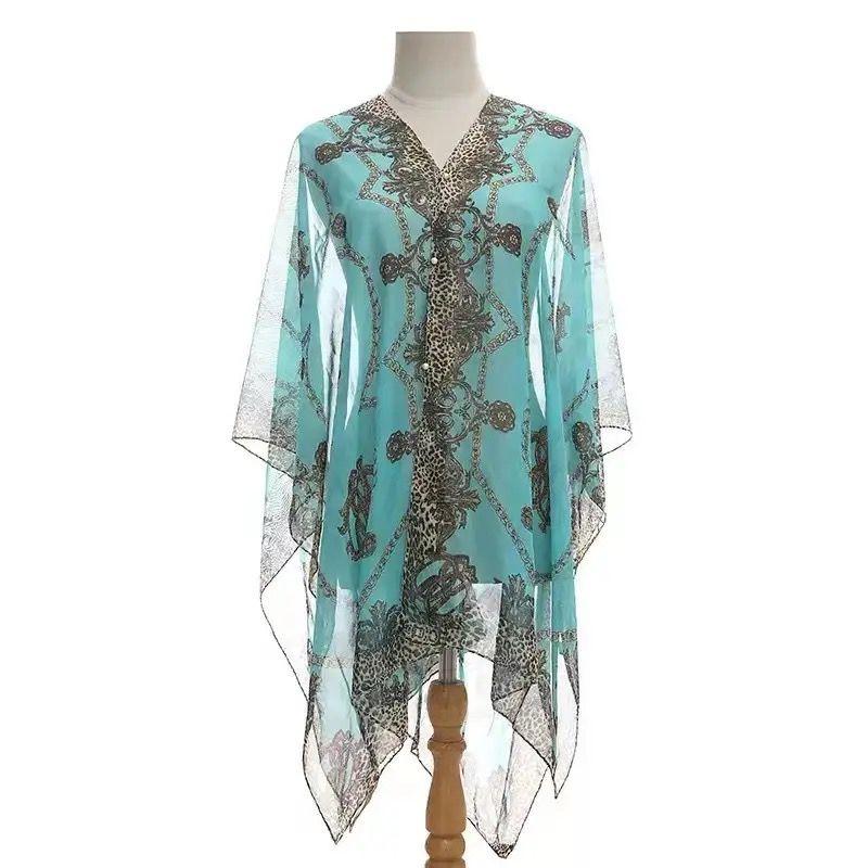 Summer Scarves Often Use Chiffon Printed Beach Scarves for Women's Cycling, Sun Protection Scarves, Shawls, Thin Travel Scarves