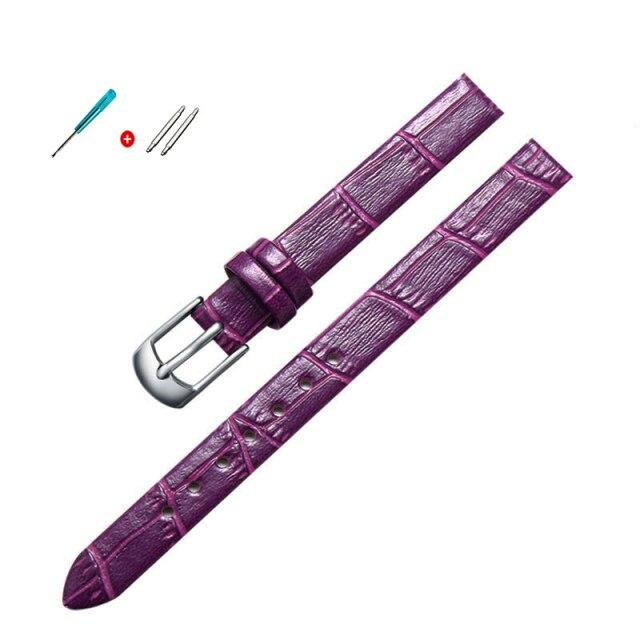 

8 мм 10 мм женский тонкий ремешок из натуральной кожи для девочек, качественные аксессуары для часов, ремень Slub, ремешок для часов, розовое золото, пряжка 8mm