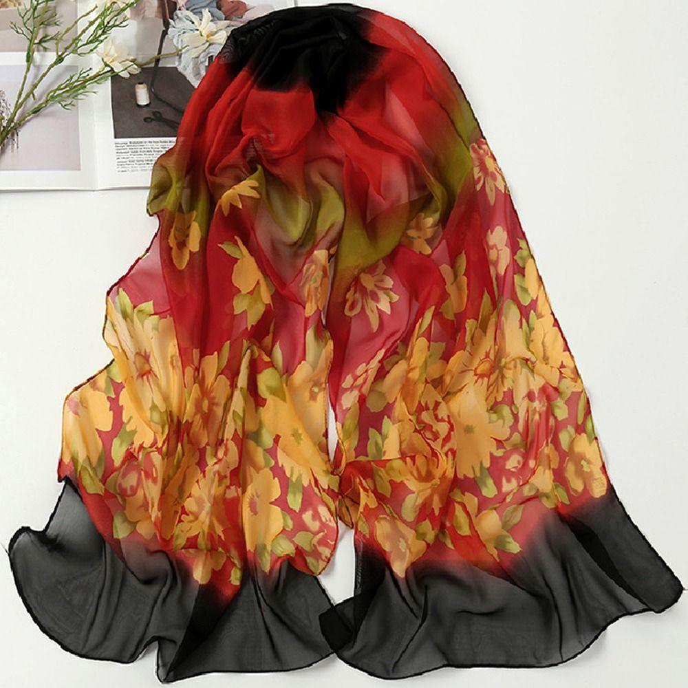 160*50cm Chiffon Scarf Flower Print Shawl Silk Fashion Long Wrap Shawl  for Women