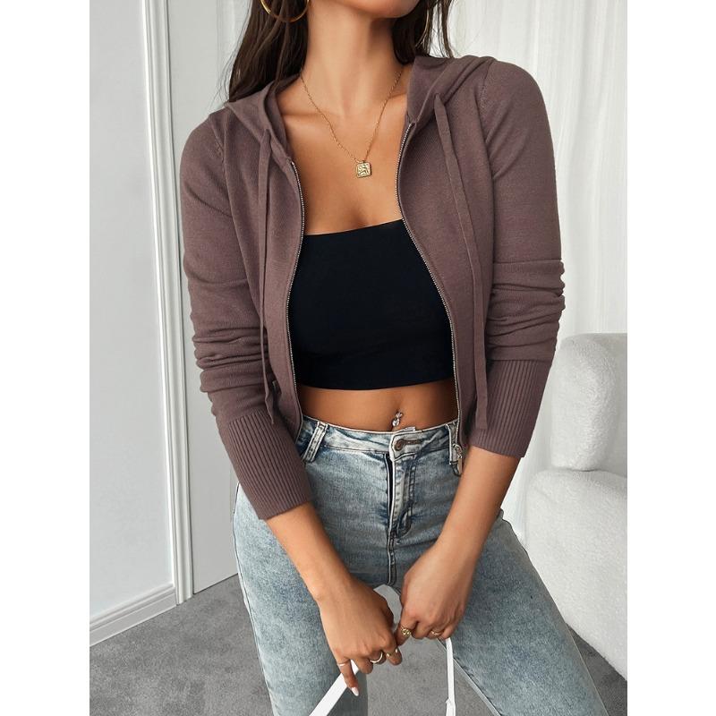Women's Autumn and Winter Sweatshirt Y2K Cardigan Hooded Slim Sweater Jacket