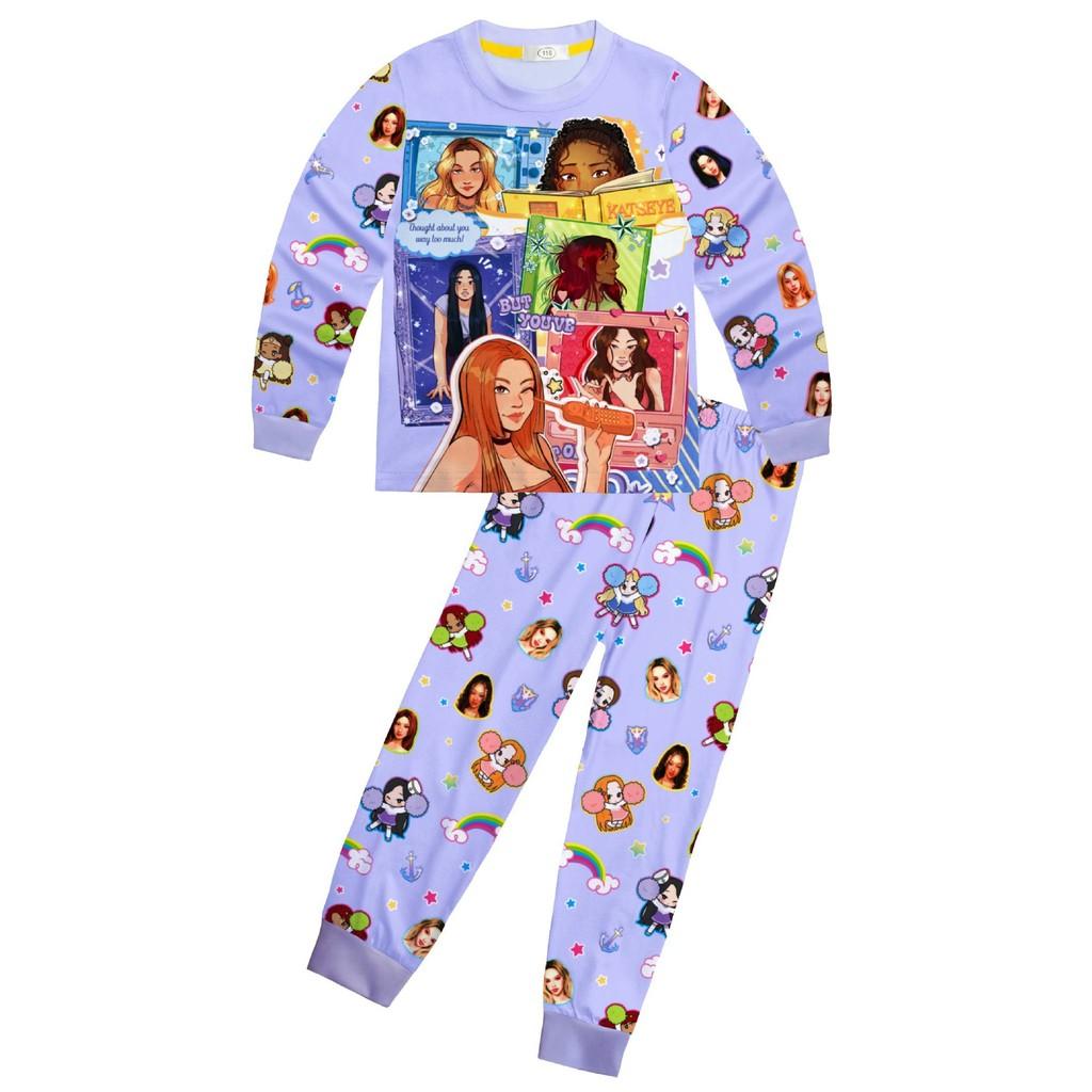 

81282 Girls Korea KATSEYE Print T-Shirt Top Pants Pajamas Sleepwear 150cm