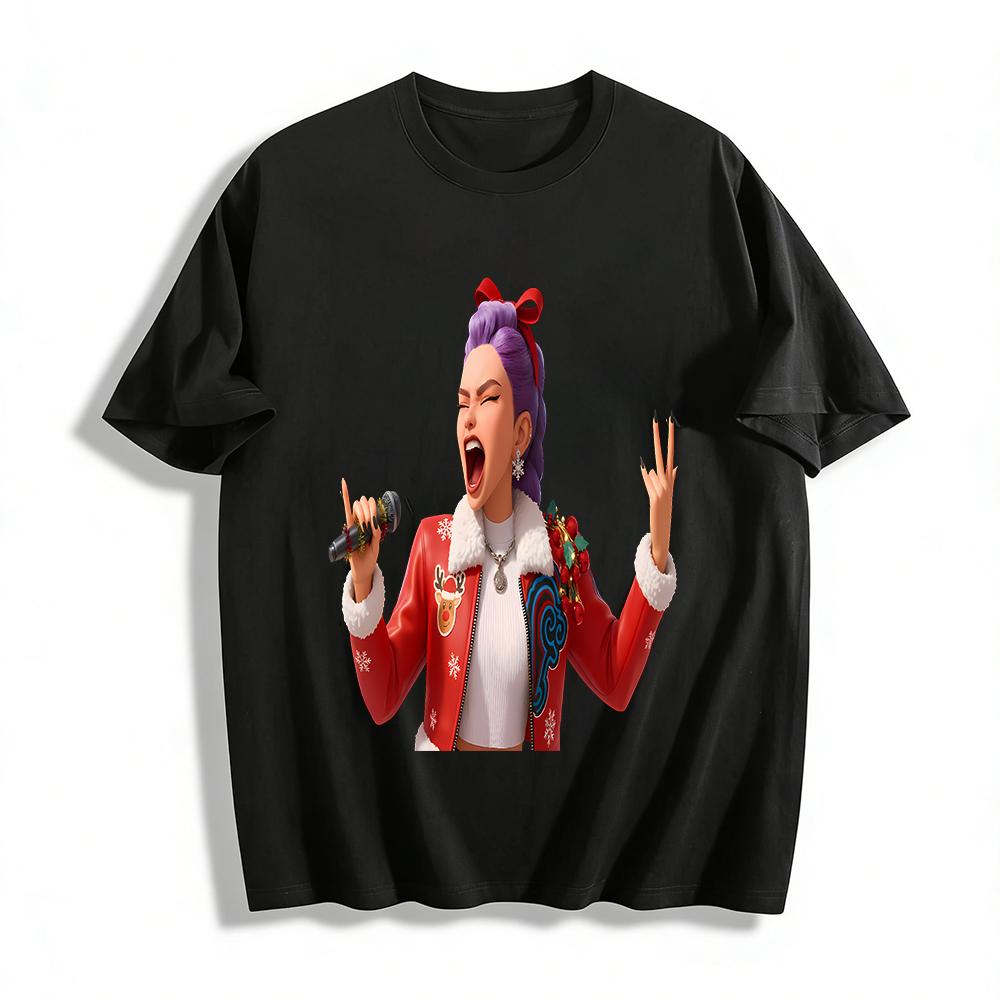 

Christmas Punk Style Printed Top Trendy Purple-haired Singer Pattern Festival Casual Sweatshirt Pure cotton T-shirt XXS