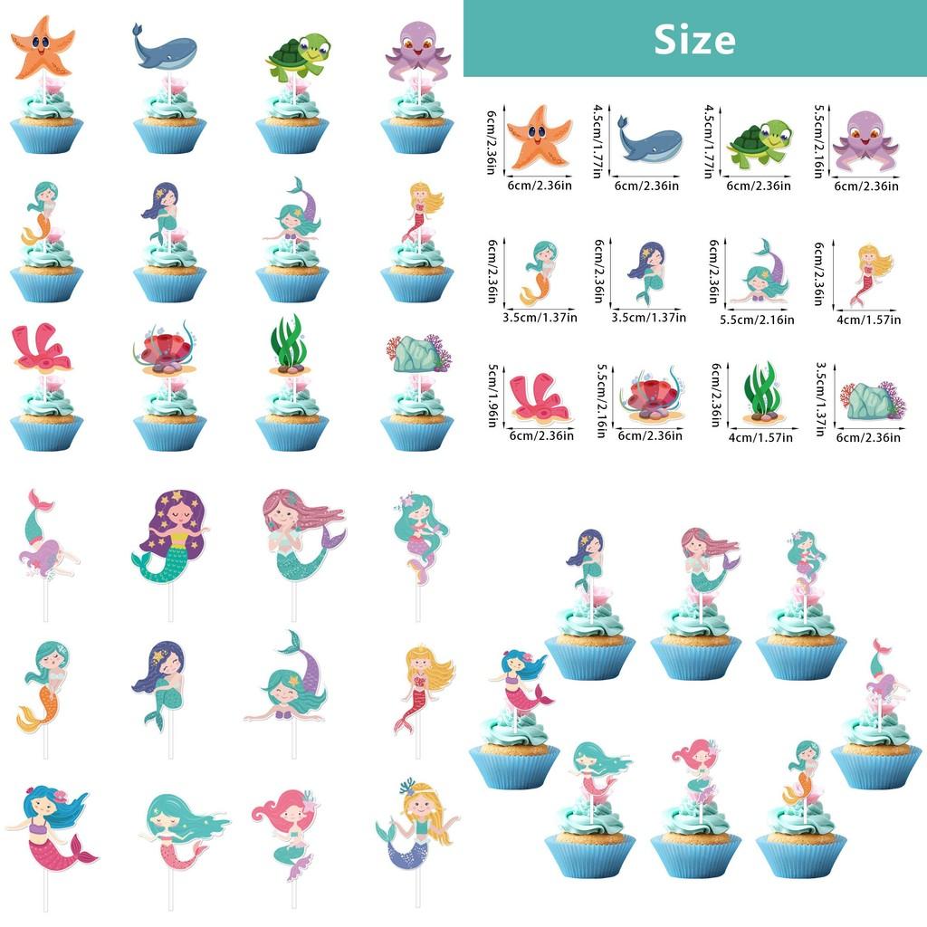Theme Ocean Cake Flags Mermaid Starfish Turtle Decor For Celebration Supplies