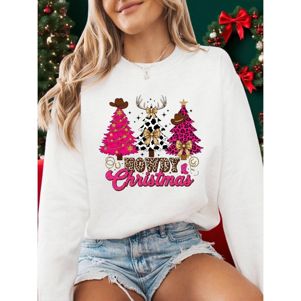 Howdy Weihnachten Western Bedruckte Damen Sweatshirts Lässige Pullover Hip Hop Rundhals Kleidung Winter Sportbekleidung