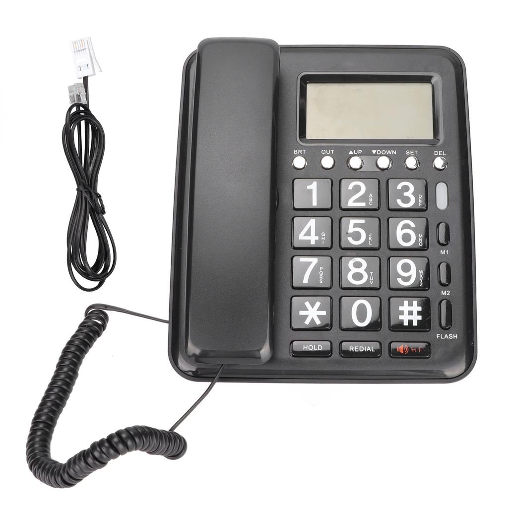 Corded Telephone Caller ID Full Hands Free Fixed Landline with Blue Screen for Home Office Black
