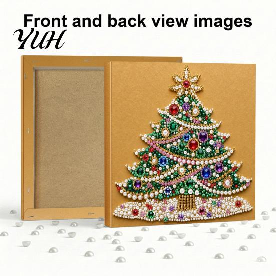 Christmas Craft Supplies for Beginners Faux Pearl Art Kit, DIY Santa Tree Painting Creative Home Decorations 3D Holiday Wall Decor Kit Adults,