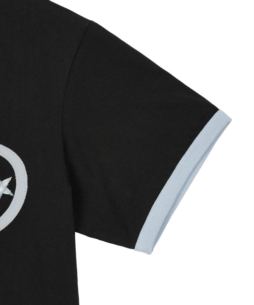 Lujeoseukeulleob Star Applique Crop Ringer T-Shirt Black