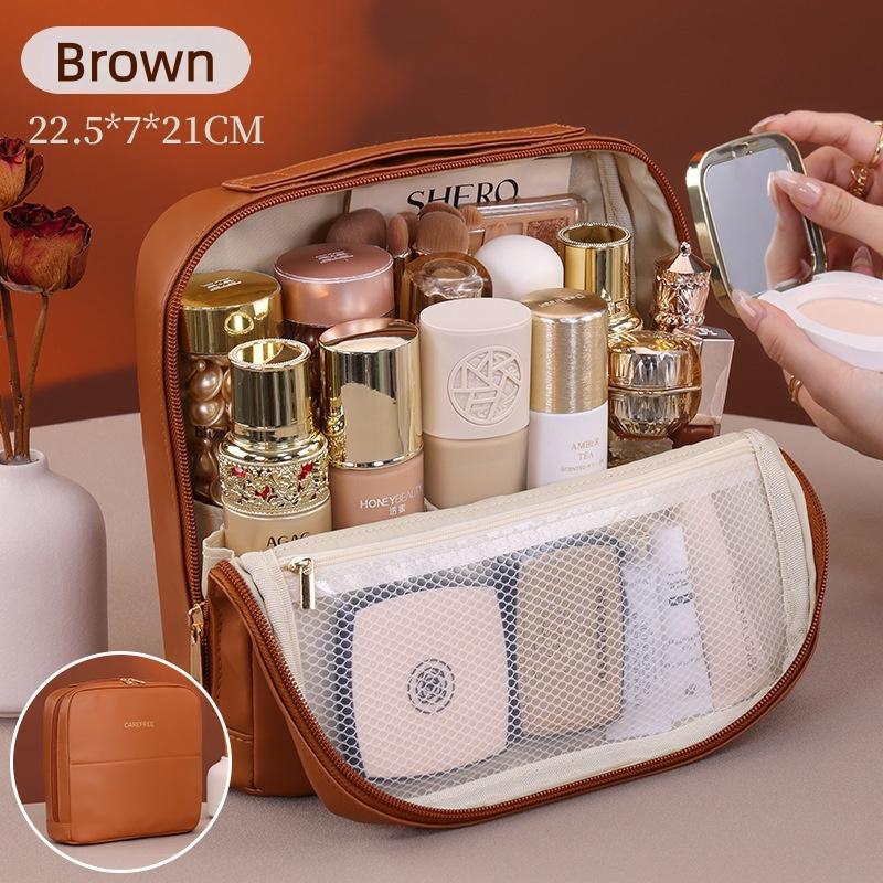 Magnetic standing makeup bag, portable for outdoor use, large capacity partitioned storage, makeup storage bag, toiletry bag