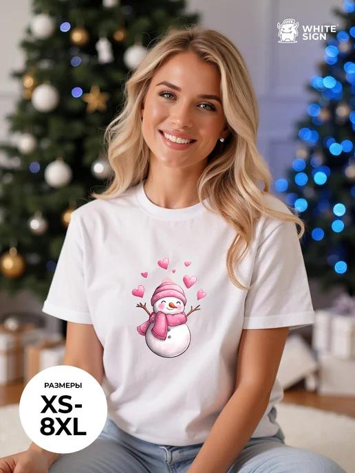 Oversized festive Christmas T-shirt: Snowman and Hearts 3XL