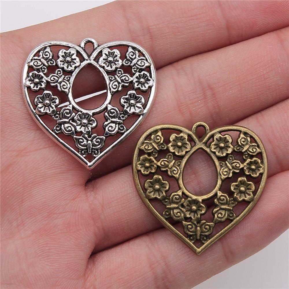 Filigree Heart Charms Antique Alloy Pendants For Vintage Floral Jewelry