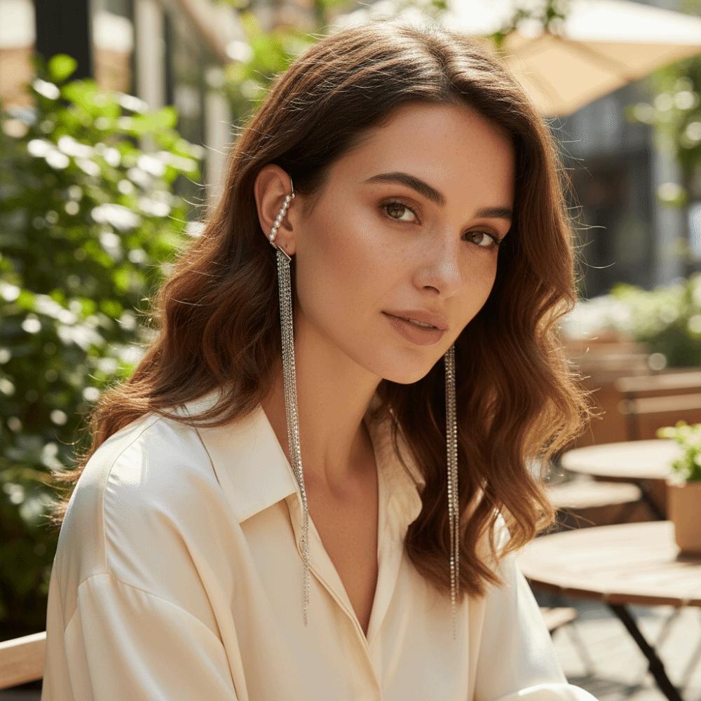 Exaggerated Long Fringed Ear Clips Tassel Fake Cartilage Earrings Evening Gala