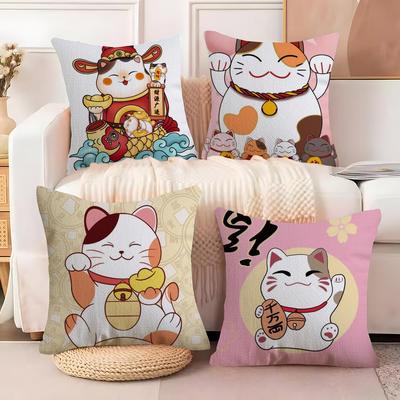 Funda de Almohada Gato de la Suerte Rico Dinero Decoración para Sofá de Sala de Estar Funda de Cojín Hogar Sencillo Lujo Ligero Almohada Estampada