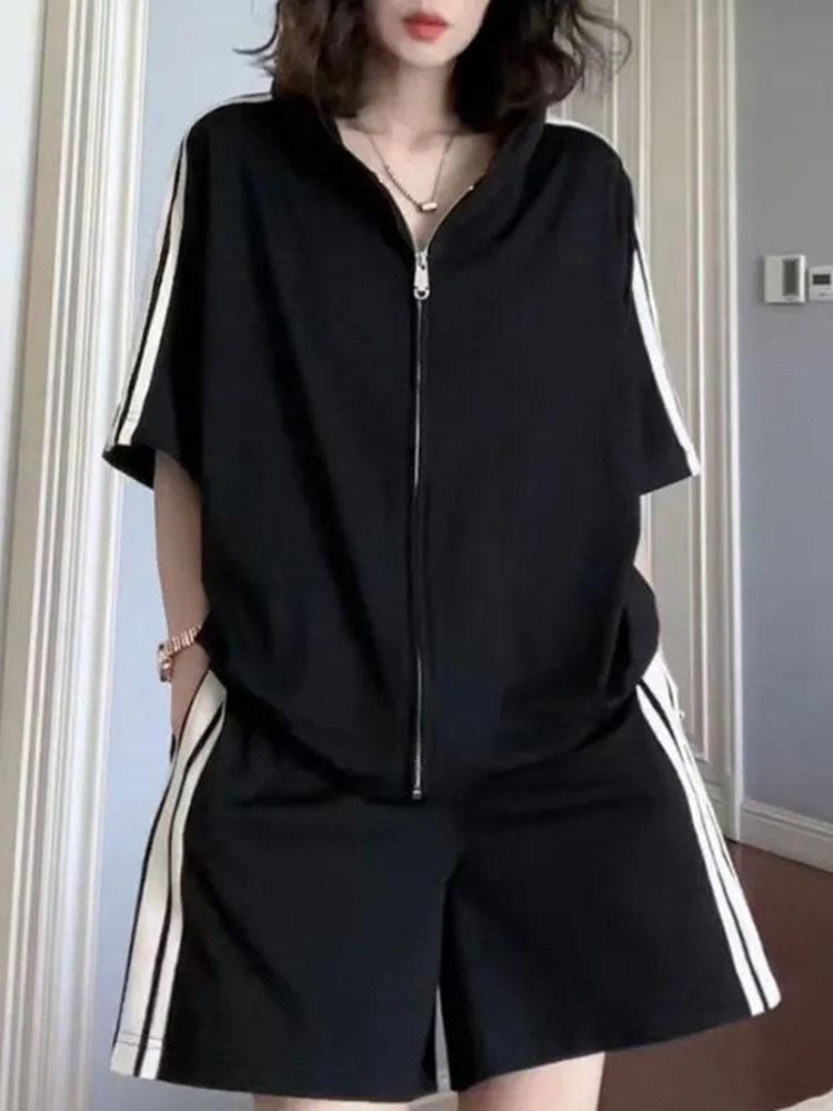 Summer Gothic Street Style Shorts Suits Women Casual Sports Jogger Loose Shorts Two Piece Sets Casual Y2k Harajuku Polo T-shirts
