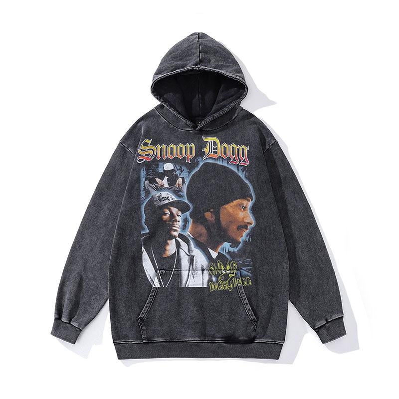 American High Street Design Niche Printed Hooded Sweatshirt For Men And Women Y2K Hip Hop Wind Wash Old Jacket