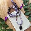 Natural Rose Quartz,Lepidolite,Amethyst Mala Necklace,108 Hand Knotted Meditation Japa Mala,Healing Crystals,Yoga Prayer Gift