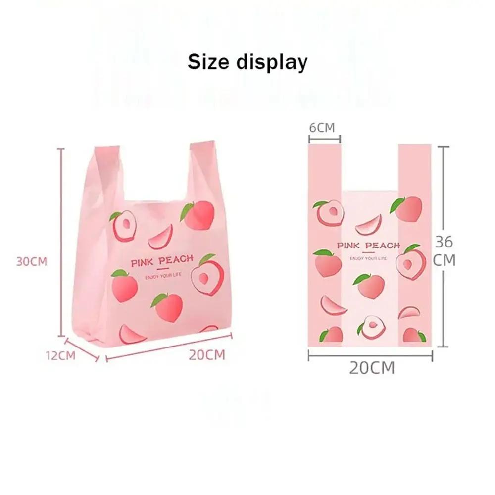 50Pcs New With Handle Plastic Tote Bag Cute Fruit Pattern Colorful Vest Bag Carry Out Bags Food Packaging