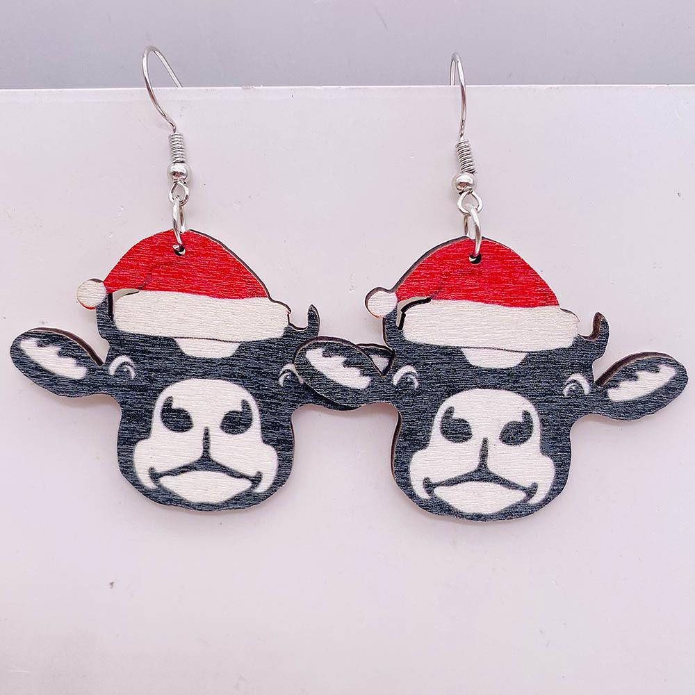 

Western Cowboy Bull Head Santa Hat Wooden Earrings - European & American Christmas Ornaments Collection