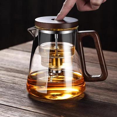 Tea Infuser Pot Loose Tea Steeper Tea Glass with Press Control Infuser Wooden Handle Teapot for Home Studio Tea Room