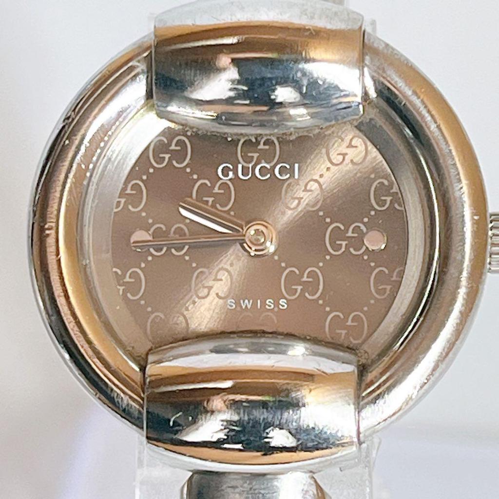 USED GUCCI 1400L Ladies Wristwatch GG Brown Silver GG