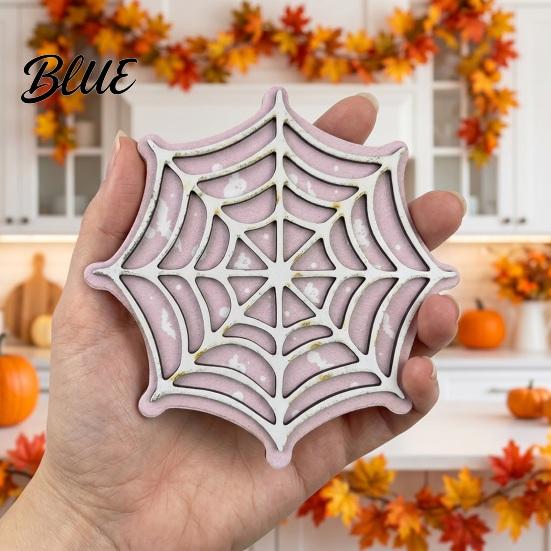 Decorative Mats for Party Halloween Spider Web Wooden Coaster Anti-Slip Wood Cup Mat with Figurine Natural Pine Coasters Thermal Insulated