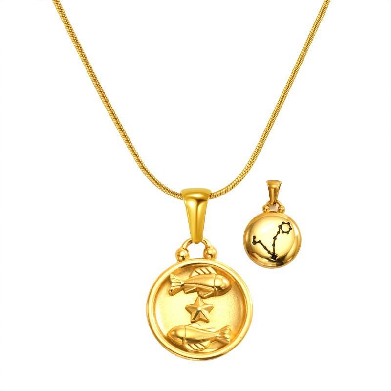 

Retro Furnace Gold Stainless Steel Double-Sided Twelve Constellation Necklace Women S Titanium Steel Pendant Spot Batch