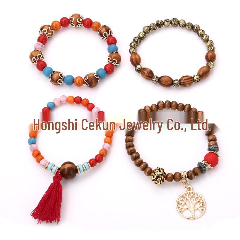 Bohemian Ethnic Multi-Layer Wooden Beaded Elastic Bracelet