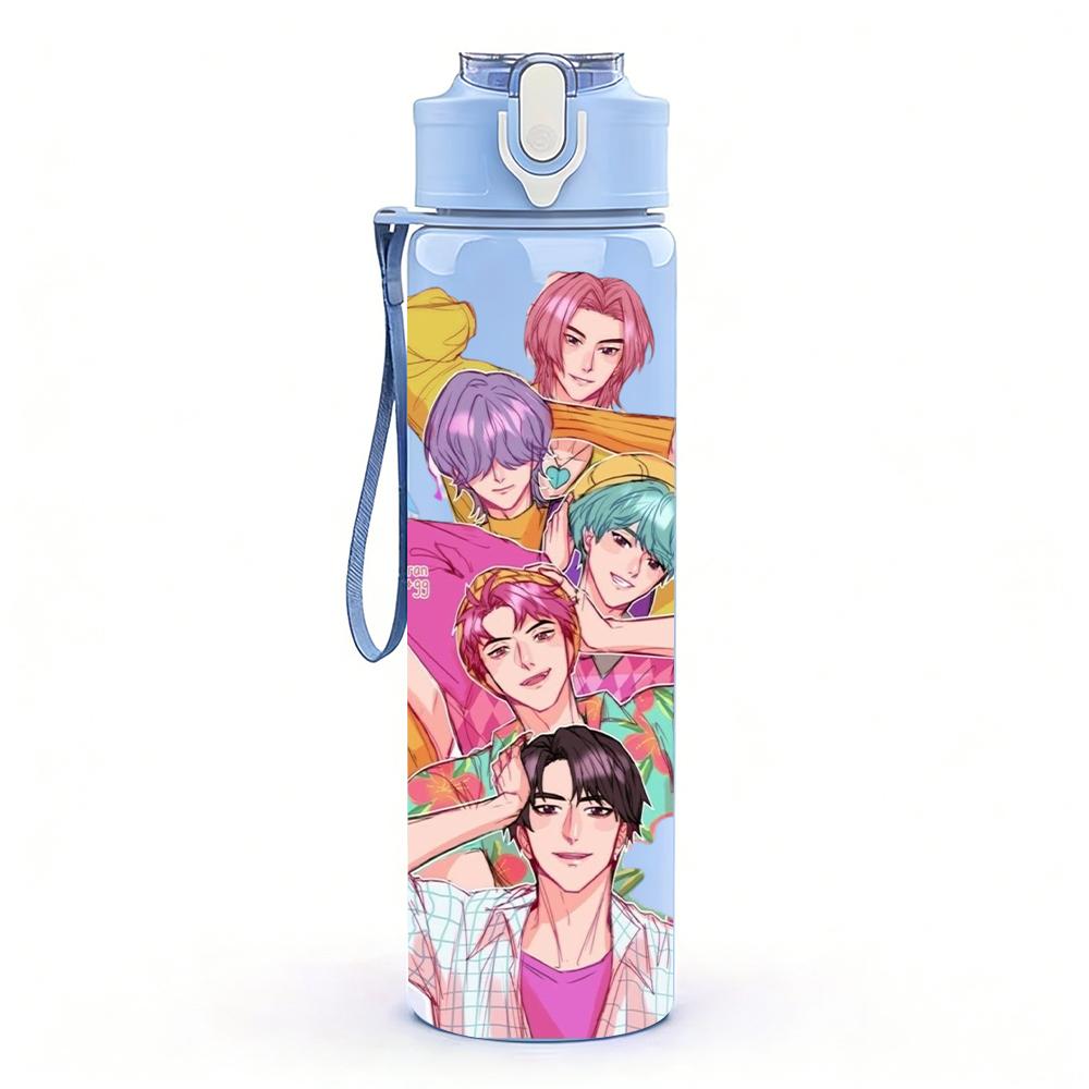 1PC Multi Ladies Group Portrait 750ml Color Plastic Sports Water Bottle Leakproof Flip Straw Lid Suitable for Sports Office Home Use