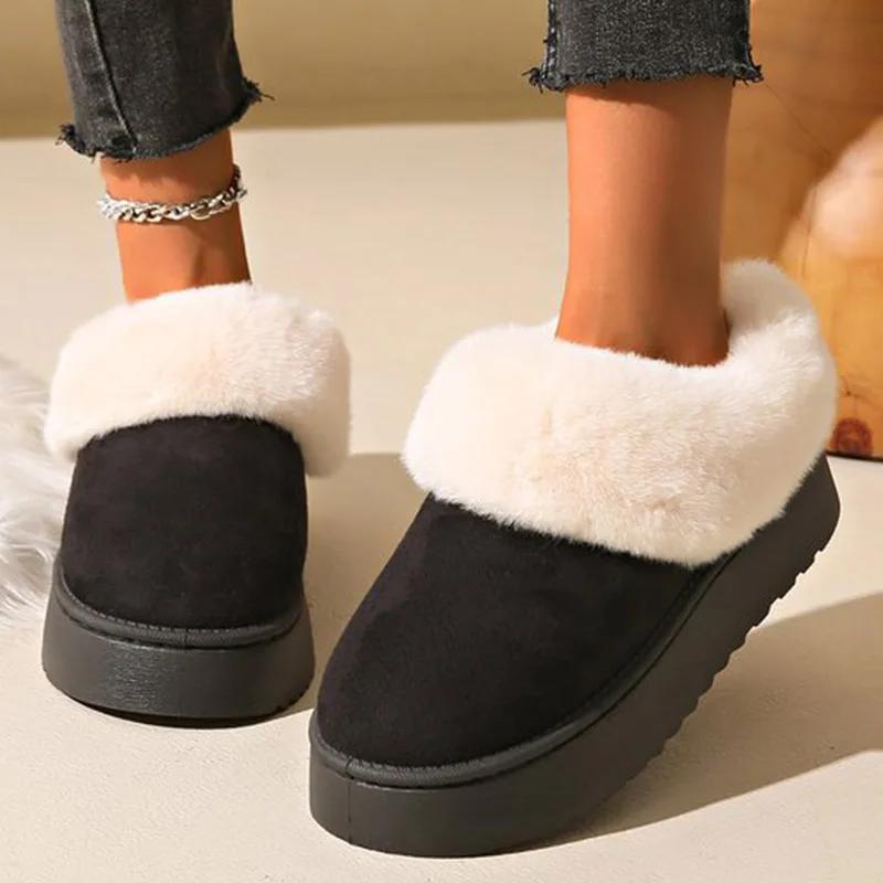 

Модные зимние сапоги SyfIyno из натуральной шерсти с толстой подошвой из хлопка, женские модные замшевые сращивающиеся удобные зимние сапоги средней высоты на плоской подошве 42 чёрный