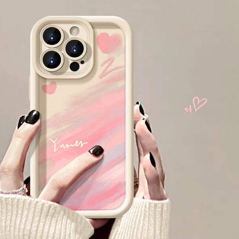 Applicable To Apple 15plus Mobile Phone Case IPhone 13/14promax Pink Smudge 12/11 Silicone Lamb Skin