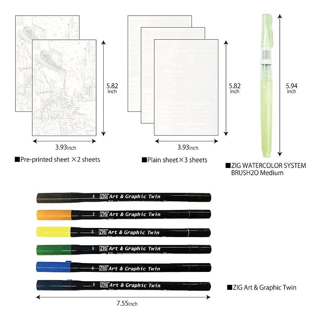 Kuretake Aquarell Van Gogh Art Graphic 6 Anfänger-Set, & Twin, Farben, WM-21/TUT6V