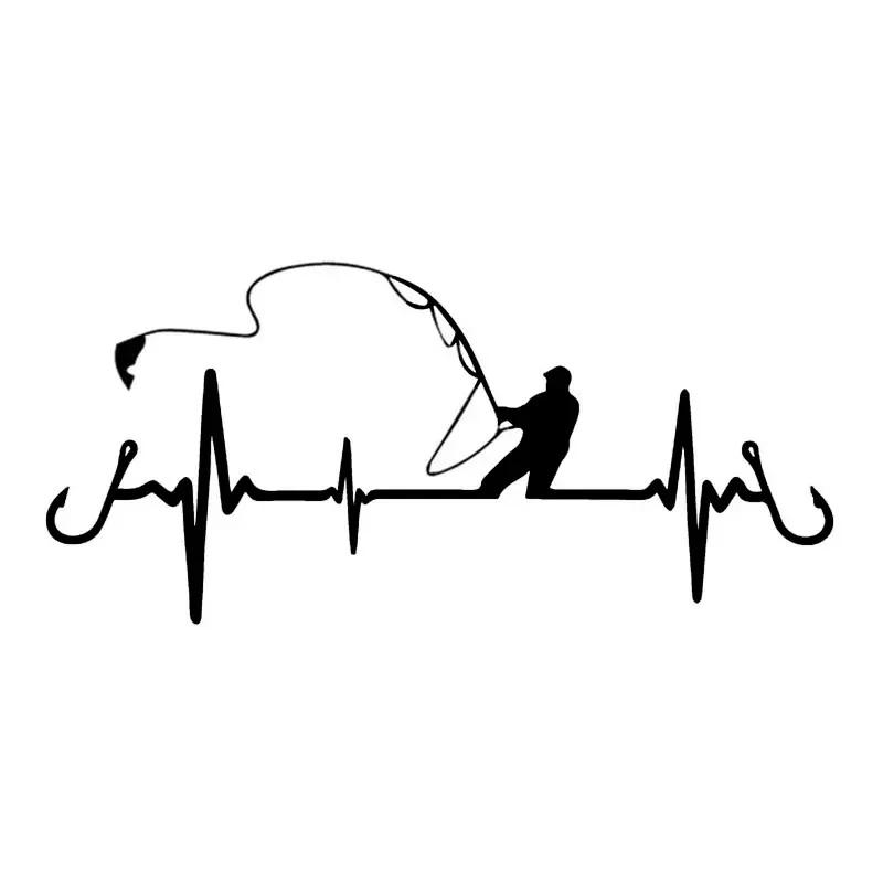 20x9.2cm Fisherman Fishing Lua Heartbeat Car Sticker Auto Body Bumper Windows Motorcycle Laptop Vinyl Film Decal Car Accessories 1Pc