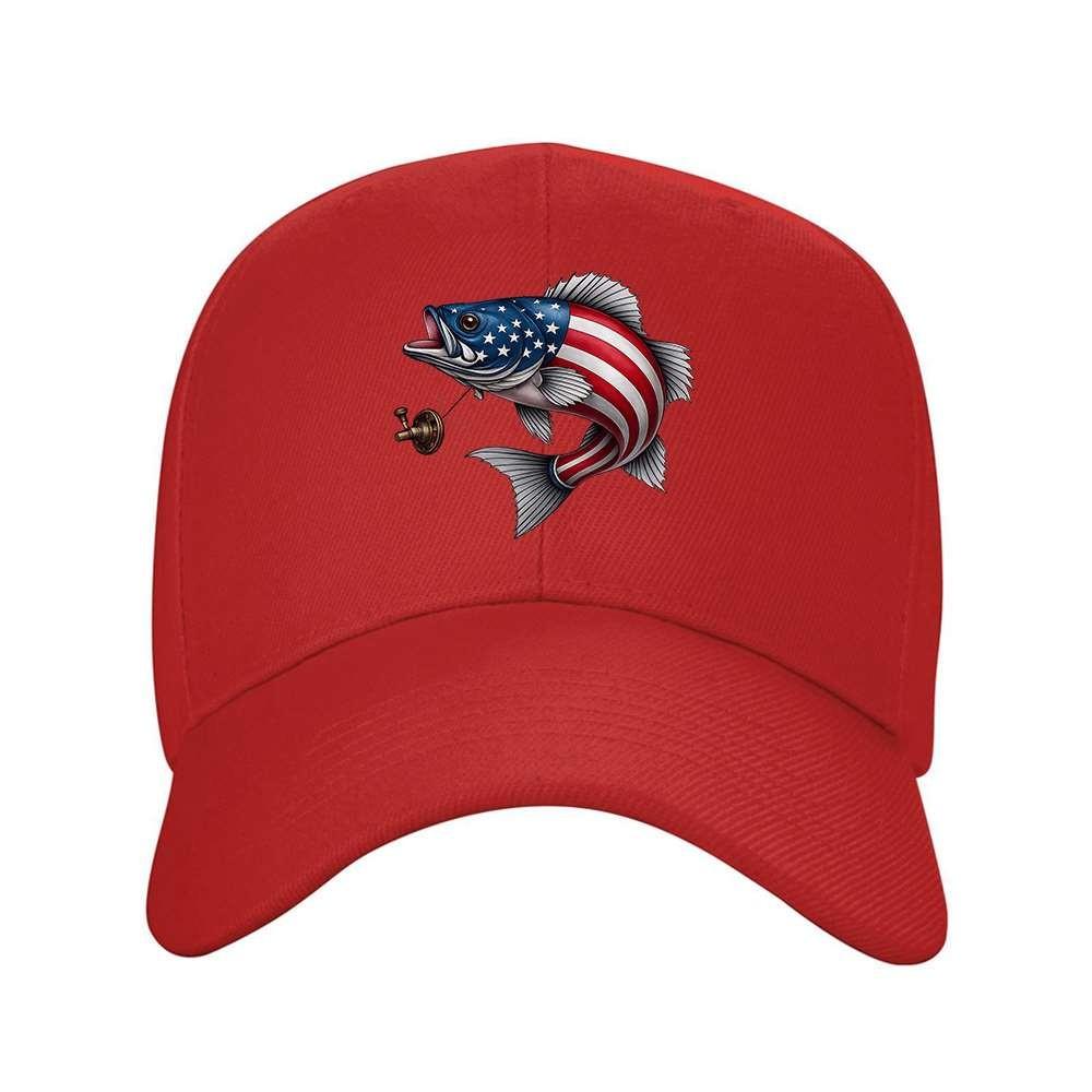 Flag Fish Fishing Reel Baseball Cap Adjustable Solid Color Outdoor Travel Hat