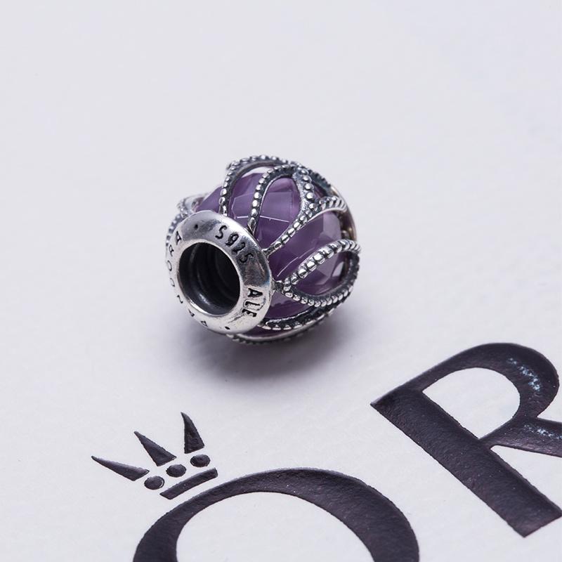 Pandora Purple Sparkling Glass Forget-Me-Not Snake Bone 925 Silver Bracelet Women's Silver PAND00042-OP