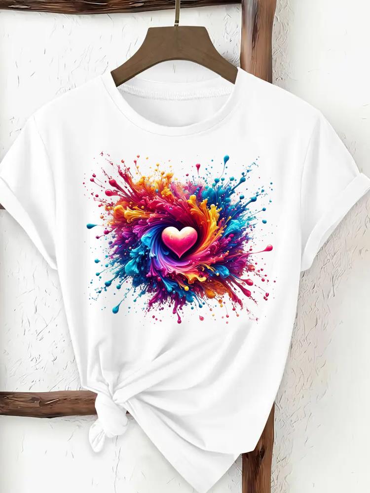 (Asian Size) love heart lovely Print Female Clothing T Shirt Woman Women Fashion Tee Top Short Sleeve Graphic T-shirts