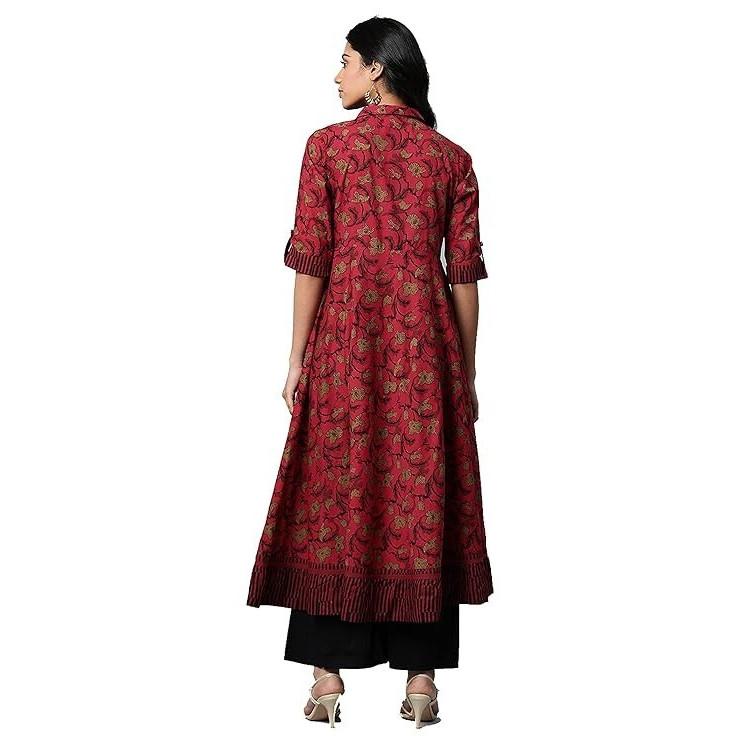Women's Cotton Relaxed Fit Anarkali Kurta Pant Set Indian Bollywood Tunic Kurta VFP-1864a