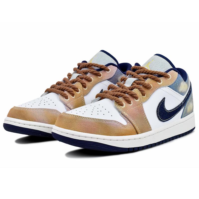 Jordan Air Jordan 1 Abrasion Resistant Low top Vintage Basketball Shoes Men's Brown Blue IH0648-141(Team96-)