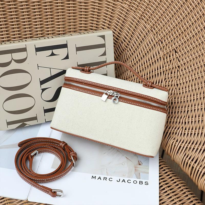 Retro Fashionable Handbag Canvas Cowhide Lunch Box Bag Simple Portable Single-shoulder Cross-body 19x7x12cm золотисто-коричневый