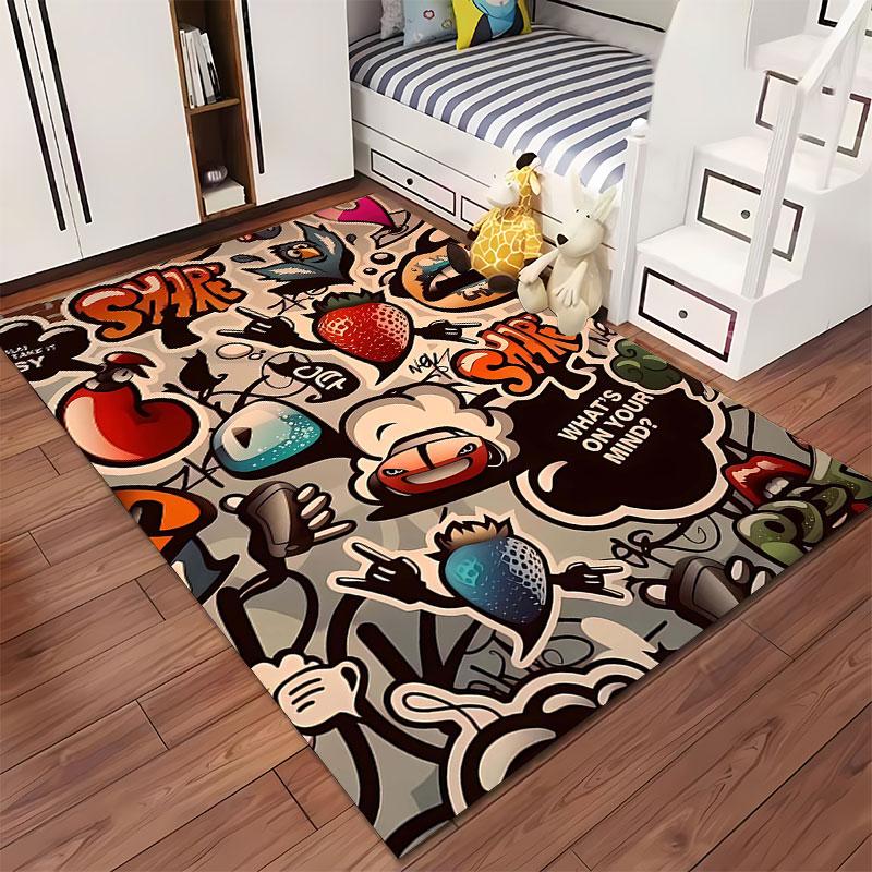 Graffiti Style Funky Carpet Design Suitable As a Non-slip Mat for the Living Room or Bedroom Sofa