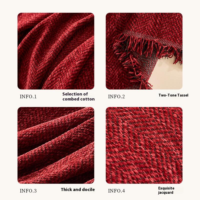 Home Pure Color Herringbone Pattern Chenille Sofa Towel Full Cover Sofa Cover Anti-cat Scratching Sofa Blanket