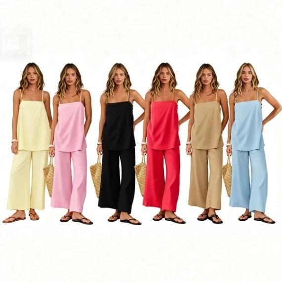 Spring and summer new popular fashion loose casual women thin shoulder strap sling vest trousers set