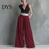 Casual Women Bottoms Pants High Waist Pure Color Oversized Wide Leg Trousers with Belt Pockets Loose Fit Business Soft Breathable