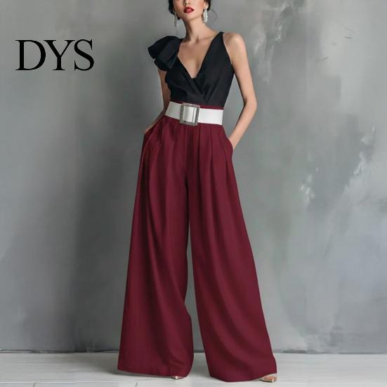 Casual Women Bottoms Pants High Waist Pure Color Oversized Wide Leg Trousers with Belt Pockets Loose Fit Business Soft Breathable