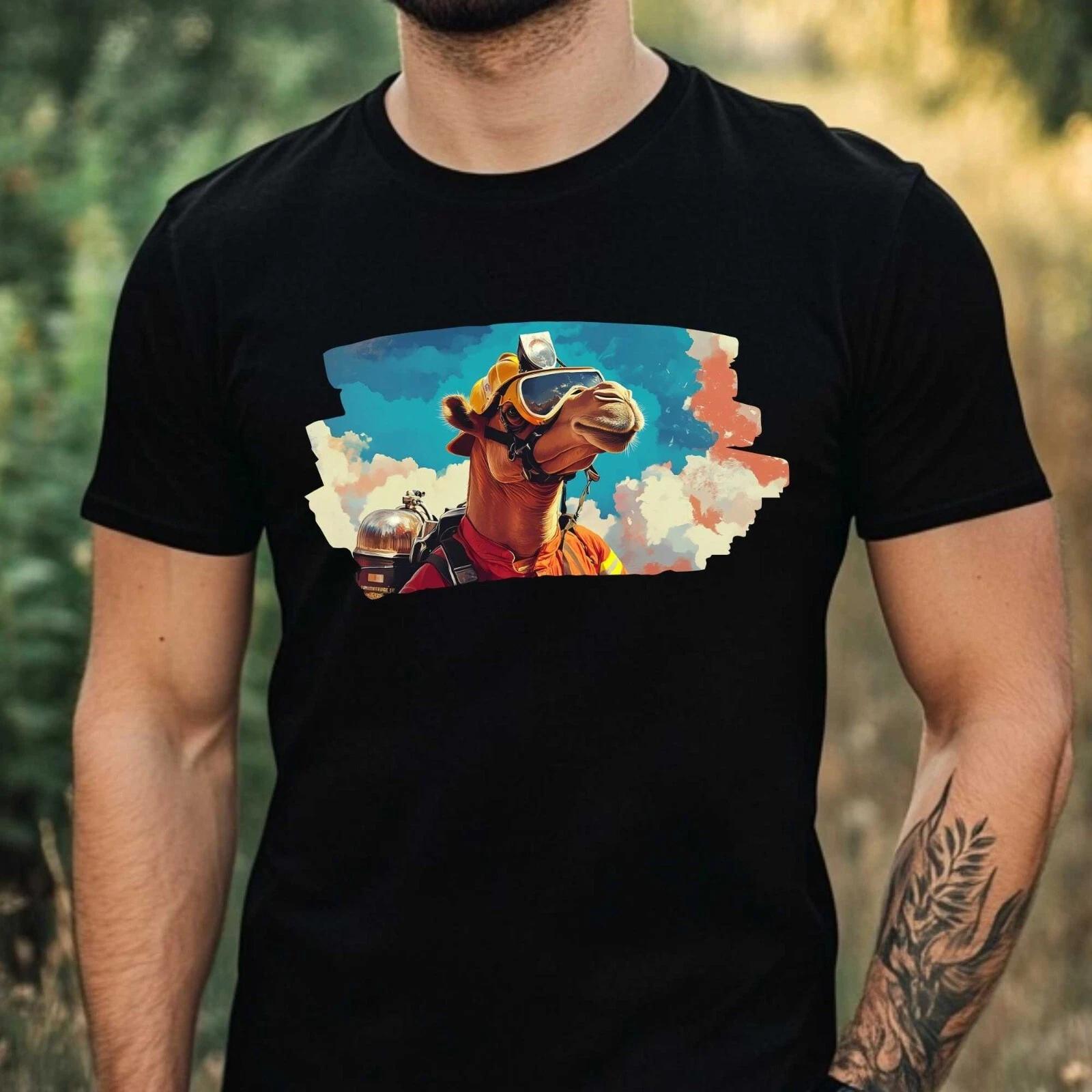 T-Shirt Herren Kamel als Feuerwehrmann Motiv Baumwolle Größe XS bis 5XL XXXL