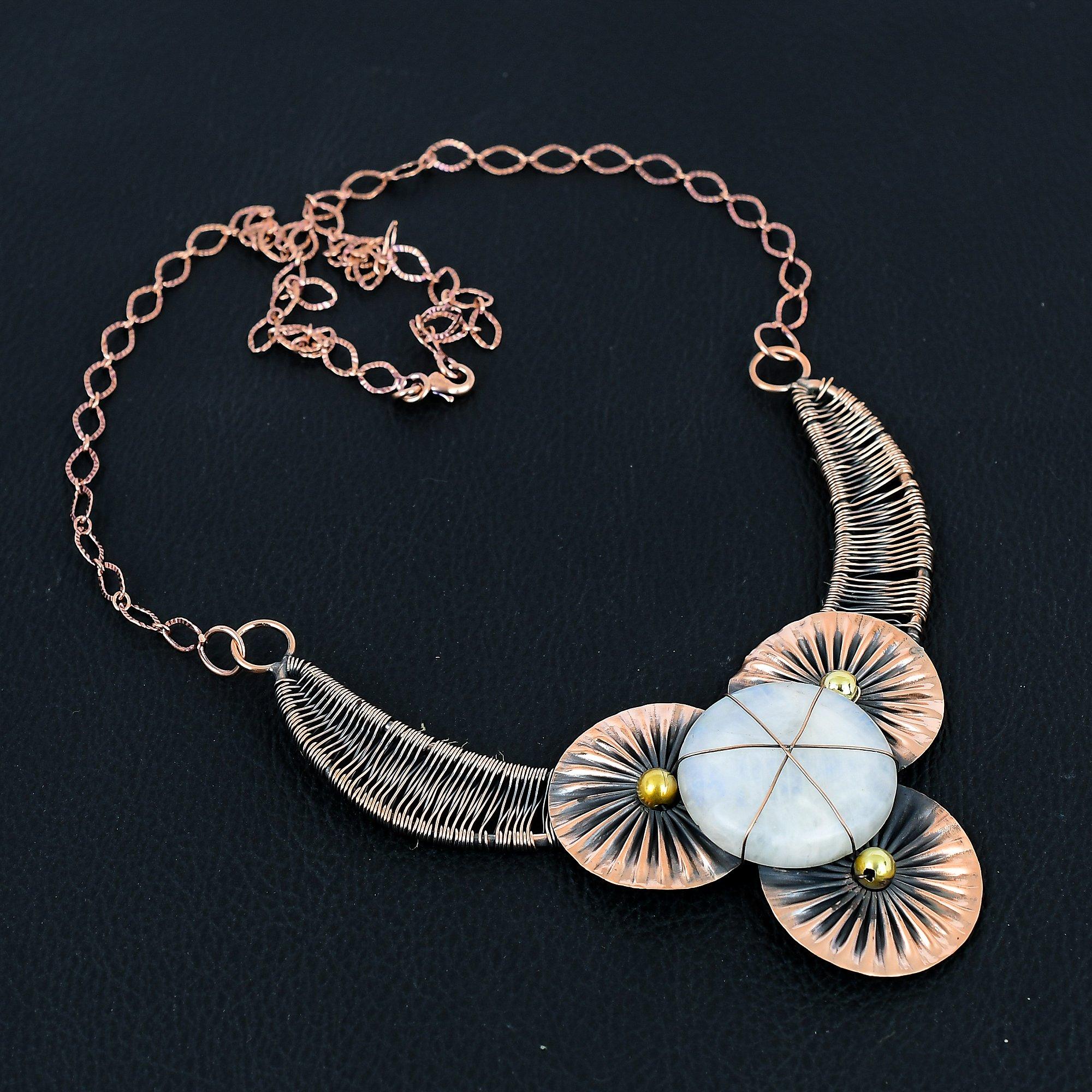 

Лунный камень, драгоценный камень, ожерелье ручной работы из чистой медной проволоки, ювелирное изделие для любви 18 Inches белый