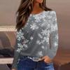 Women's Fashion Casual Slit Hem Round Neck Long Sleeve Loose Christmas Printed T-Shirt Ladies Top